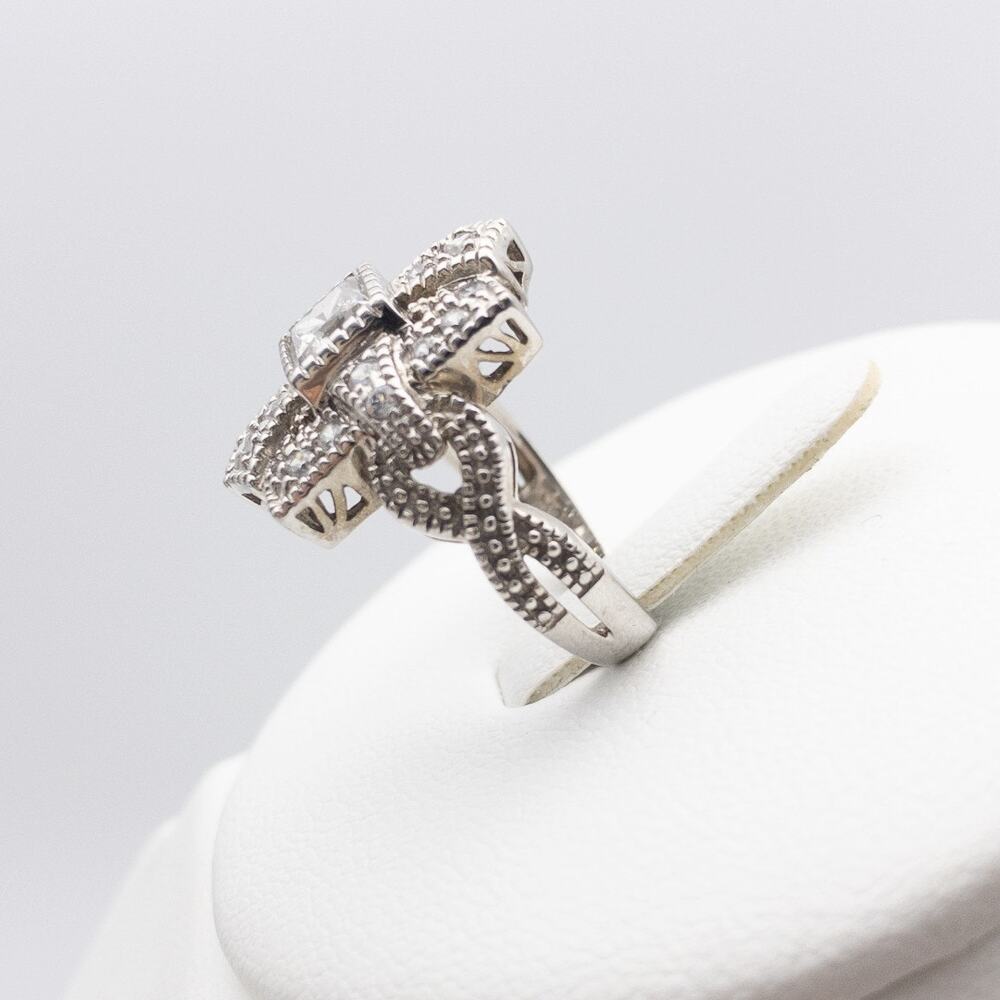 Vintage Inspired 925 Sterling Silver CZ Cocktail Ring Art Deco Style Size 6 - Picture 10 of 12